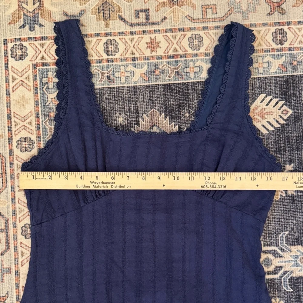 Princess Polly Dasha Mini Dress Navy Blue Lace Trim 100% Cotton Size 10 - Picture 12 of 14